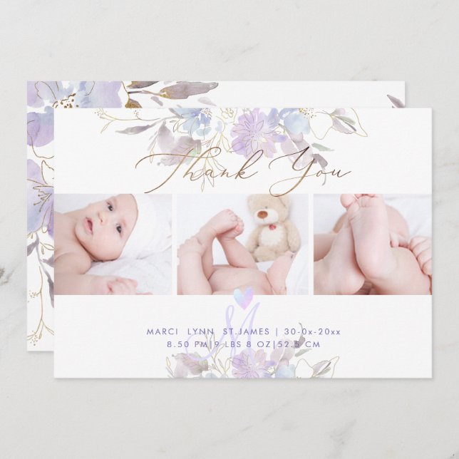 Nascimento Chá de Anúncio Obrigado U Purple Sweet  (Frente/Verso)