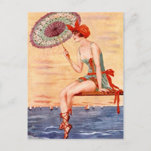 Natação de cartão postal da Beach Flapper Girl Clo