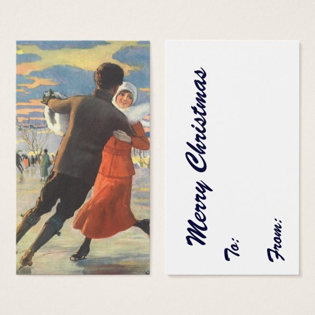 Natais vintages, Casal Romântico, Ice Skating (Frente & Verso)