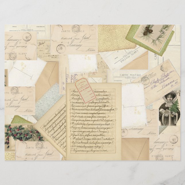 Natais vintages - Colagem de Ephemera em Papel Fra (Frente)