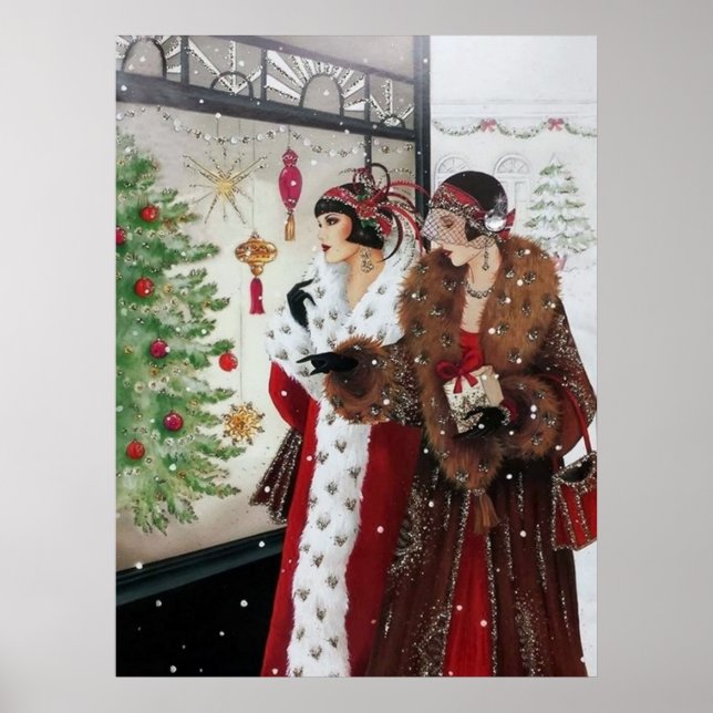 Natais vintages de arte retro deco Lady poster (Frente)