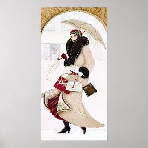 Natais vintages de arte retro deco Lady poster