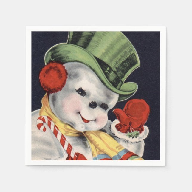 Natais vintages de guardanapos de papel Snowman Ho (Frente)