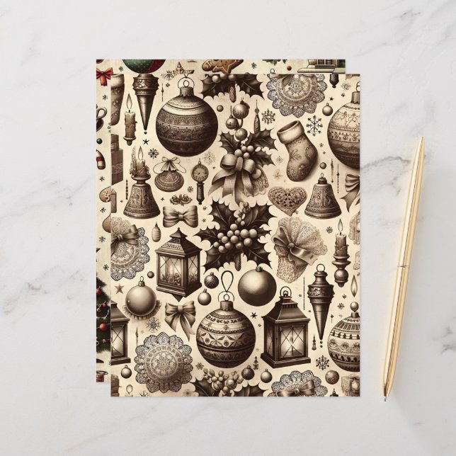 Natais vintages Ephemera Scrapbook Paper (Frente/Verso In Situ)