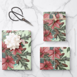 Natais vintages Flores de Poinsettia e Pinecones