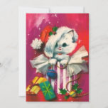Natais vintages Gato no Cartão de Férias Santa Hat<br><div class="desc">Bonita Vintage Retrora o gato branco de Natal em Papai Noel entrando em presentes. Perfeito por adicionar à sua coleção de cartões de Natal retrógrados ou por enviar para a família e amigos para os feriados. Este produto pode ser transferido para outros produtos,  incluindo cartões de natal dobrados.</div>