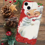 Natais vintages, Jolly Santa Claus Winking<br><div class="desc">Ho,  ho,  ho,  Feliz Natal! Ilustração Vintage design de Natal com uma alegre e feliz piscada de Papai Noel como se ele tivesse um segredo. Ele está vestindo um chapéu com folhas sagradas.</div>