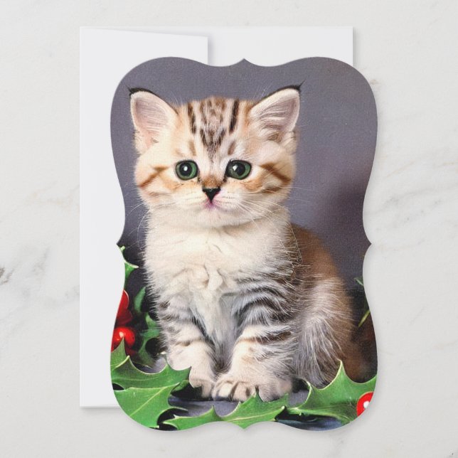Natais vintages Kitten e Holly Card (Frente)
