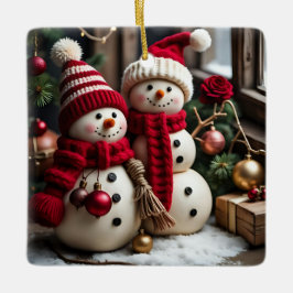 Natais vintages - Ornamento Quadrado Cerâmico