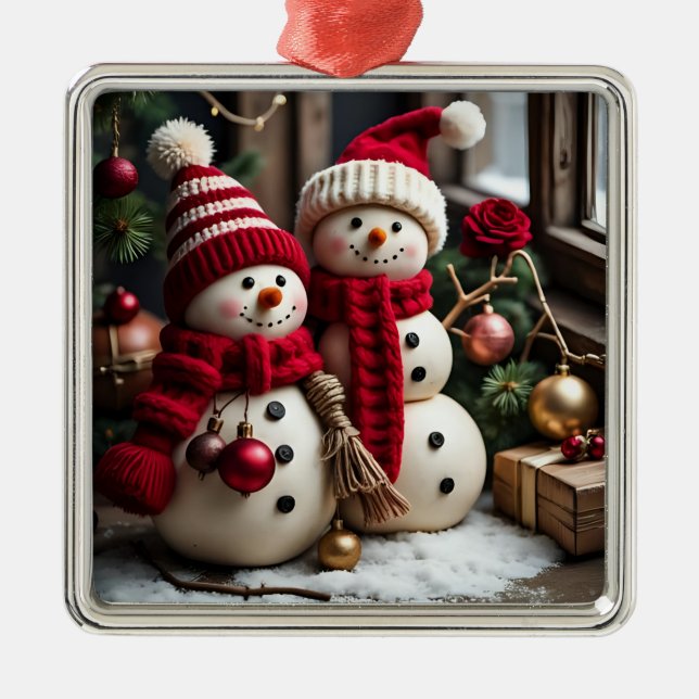 Natais vintages - Ornamento Quadrado Premium (Frente)