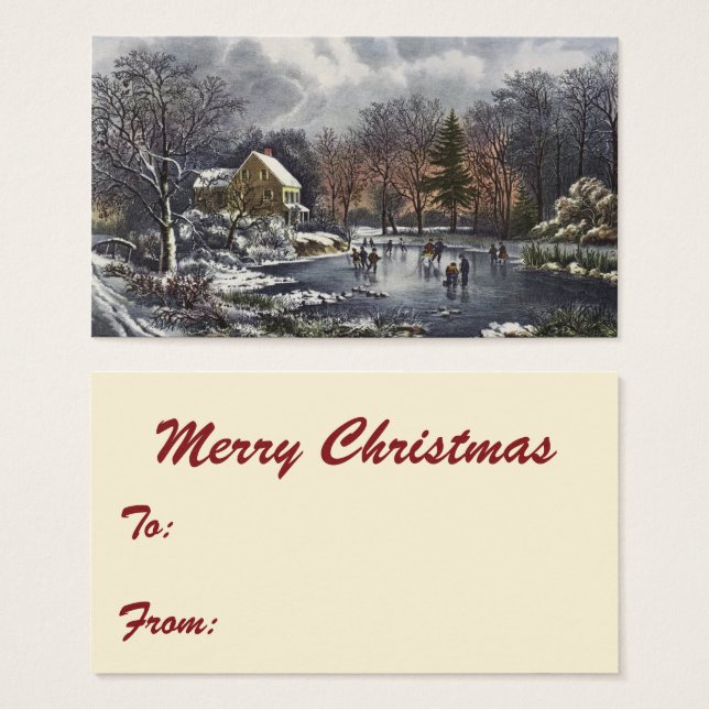 Natais vintages, Patinadores de inverno Pond (Frente & Verso)