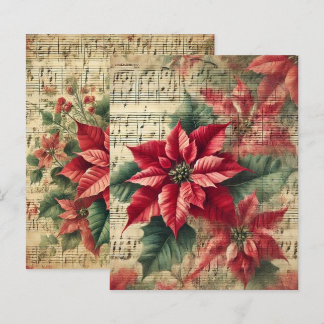 Natais vintages Poinsettia Sheet Music Scrapbook (Frente/Verso)