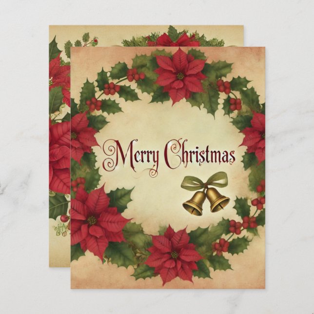 Natais vintages Poinsettia Wreath Scrapbook (Frente/Verso)