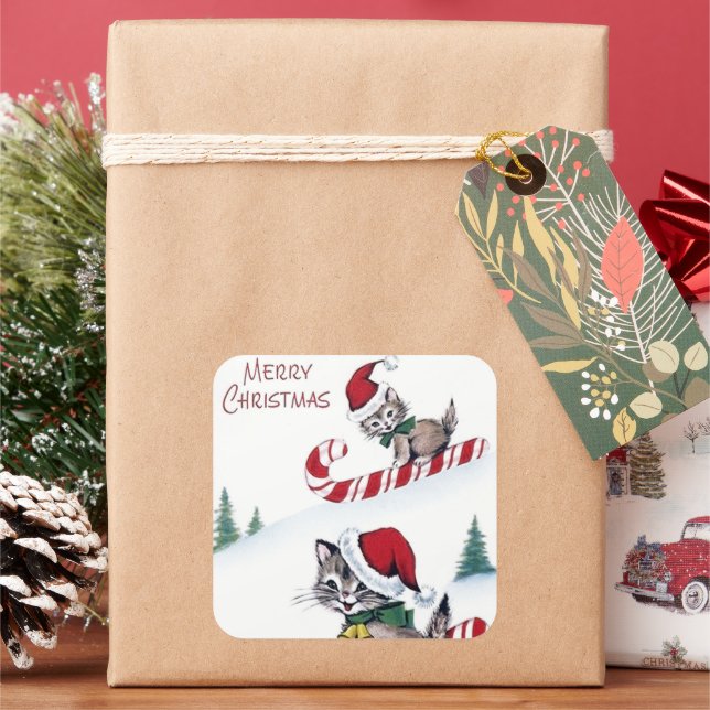 Natais vintages Retro Adesivo de gatos Feriados (Feriado)