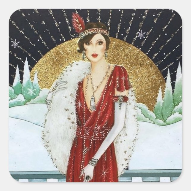 Natais vintages retro Art deco adesivo (Frente)