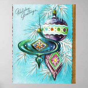 Natais vintages retro Holiday bulbs poster