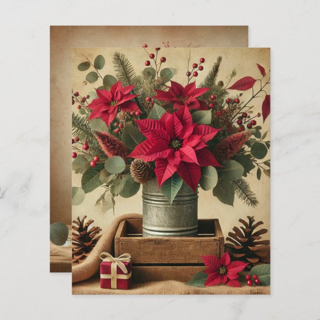 Natais vintages Russos Poinsettia Scrapbook (Frente/Verso)