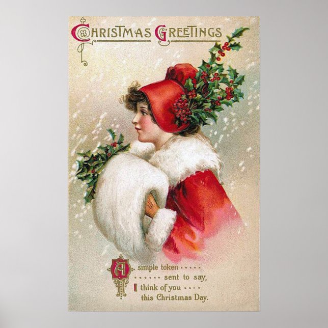 Natais vintages senhora poster de Natal (Frente)