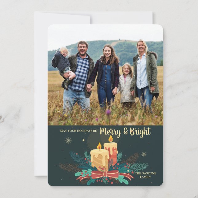 Natais vintages Velas Cartão de Feriado Fotográfic (Frente)
