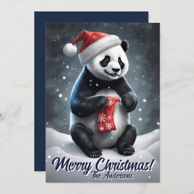 Natal 5 Panda, Feriados Felizes, Cartão de Natal (Frente/Verso)