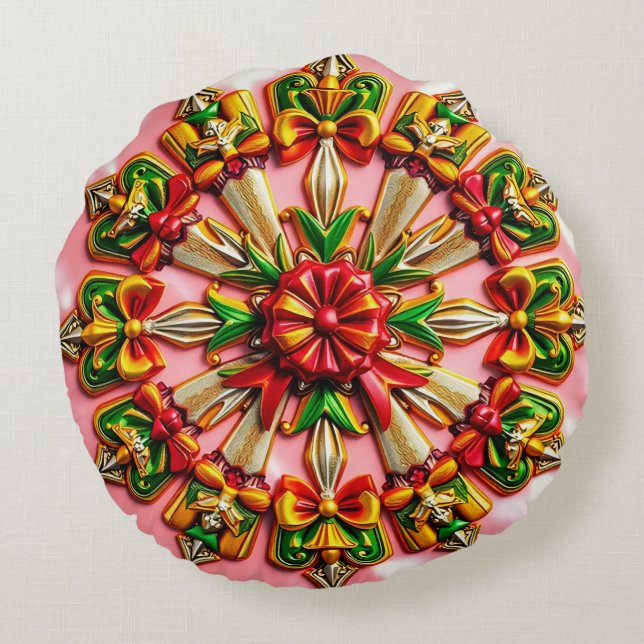 NATAL ~ Almofada redonda ~ dourado verde (Verso)