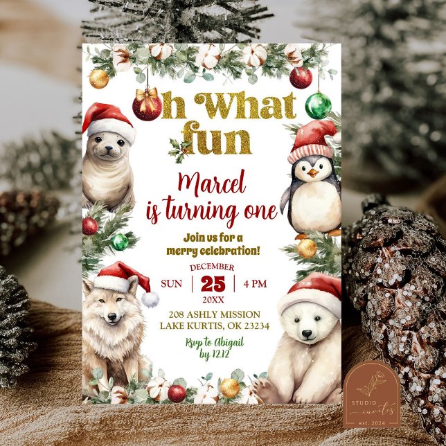 Natal - Animais Árticos Divertidos Convite de Aniv (Criador carregado)