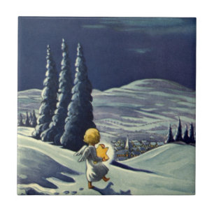 Natal Antigo, Anjo da Neve Caminhando com uma Estr