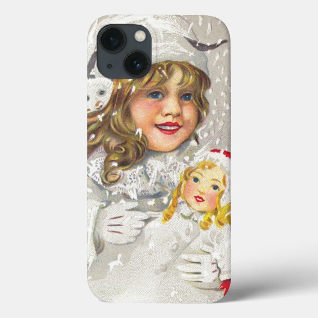 Natal Antigo Menina Vitoriana com Boneca na Neve (Verso)