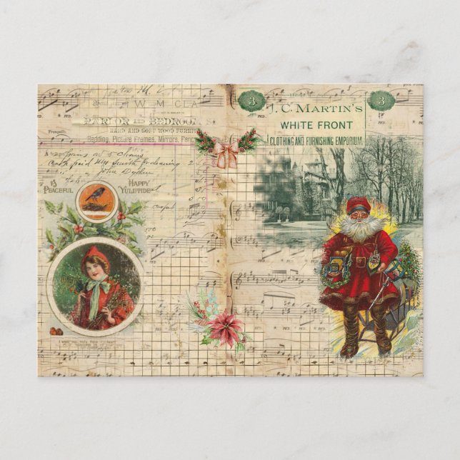 Natal Antigo Papai Noel e Notas Musicais  (Frente)