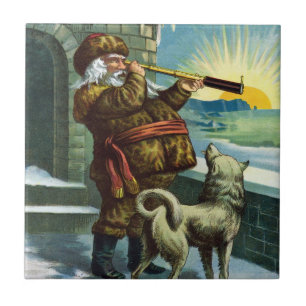 Natal Antigo Papai Noel Telescópio Cachorro Pôr do
