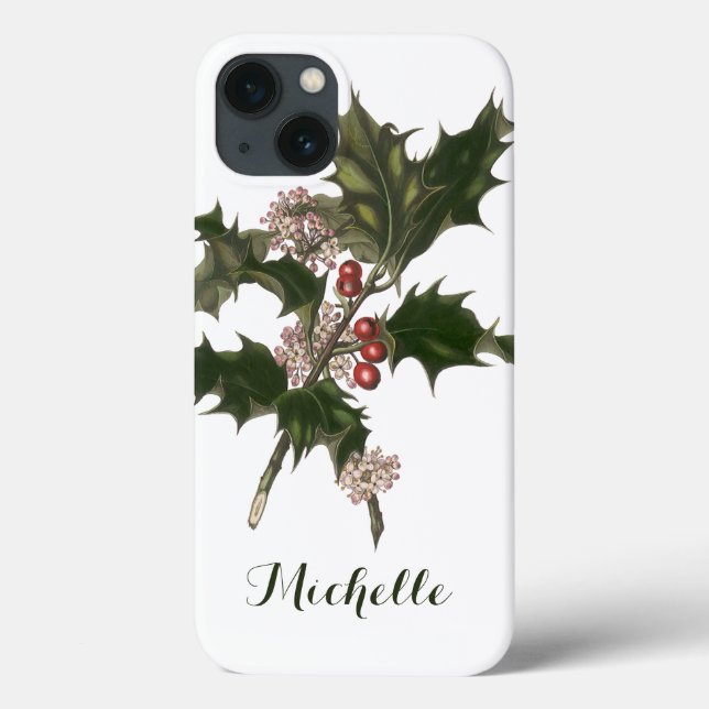 Natal Antigo, Planta de Azevinho Verde com Frutas (Verso)