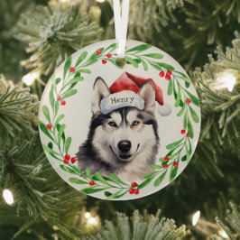 Natal Cachorro Siberian Husky Santa Hat Holiday