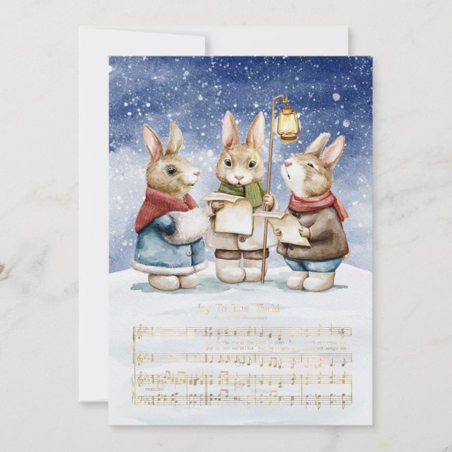 Natal Carol Cantando Bunnies | Alegria para o mund (Frente)