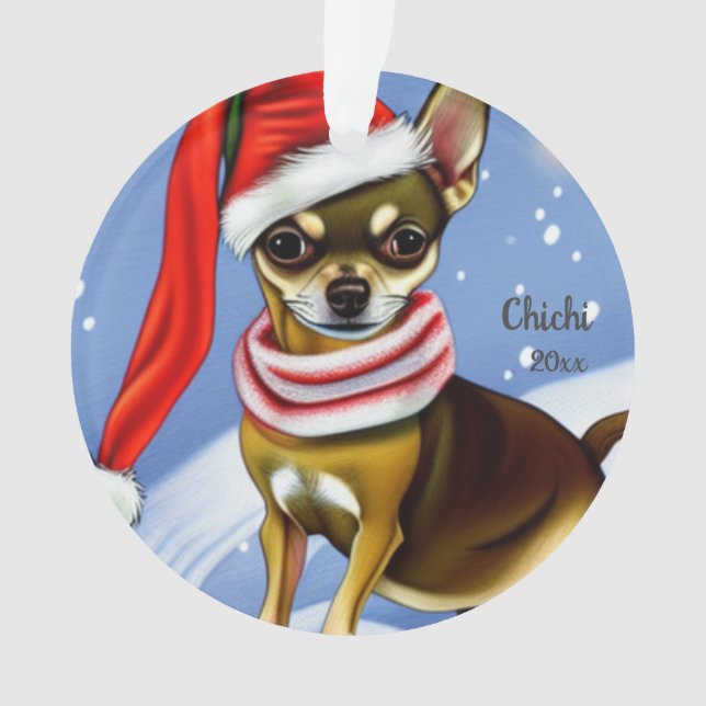 Natal Chihuahua, Ornamento de Cachorro Santa Hat (Frente)