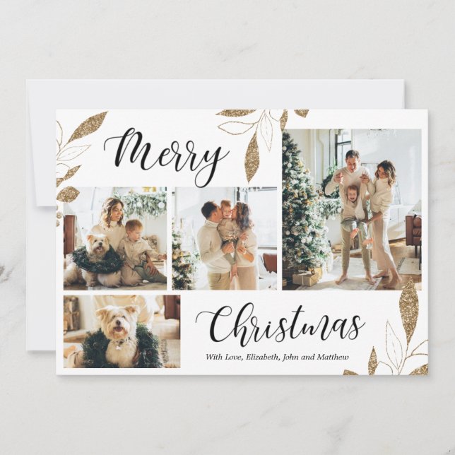 Natal da Colagem de Fotos 4 Botânica Dourada Elega (Frente)