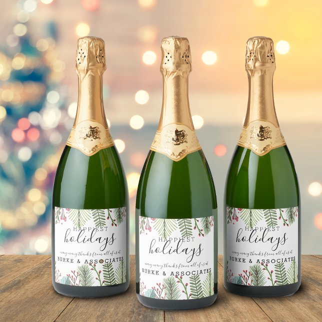 Natal da Folha de Negócios de Feriado (Holiday Business Foliage Christmas Sparkling Wine Label)