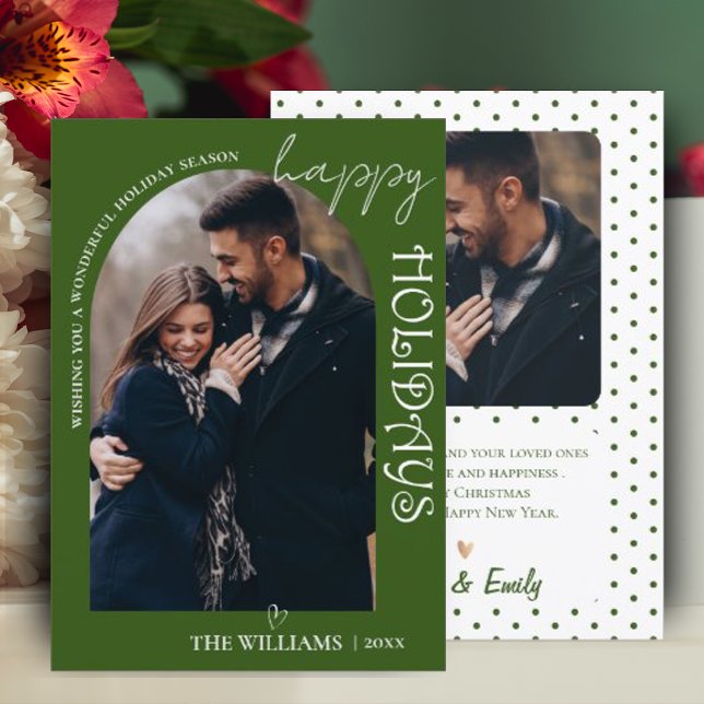 Natal de Feliz Natal de Feliz Natal Verde Minimali (Minimalist Green Multi Photo Merry Christmas Card)