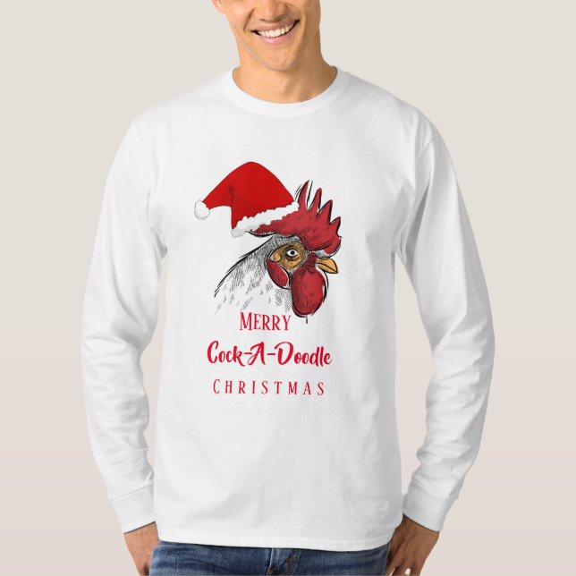 Natal do MerryCock-UM-Doodle da camisa do Natal (Frente)