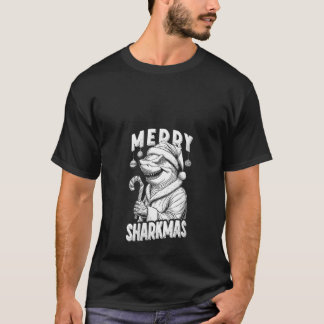 Natal do Tubarão Alegre Feminino Camisa do Papai N
