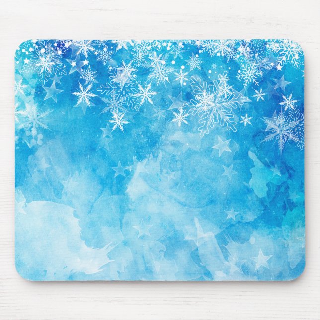 Natal dos Flocos de Neve Azul Elegante | Mousepad (Frente)
