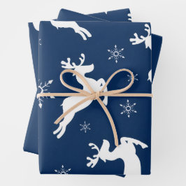 Natal em Aquarela Moderna com Rena Azul e Neve