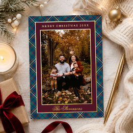Natal em Foto com Coroa de Plaid Burgundy Vintage