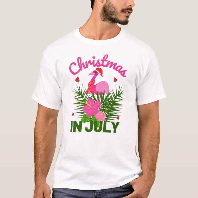 Natal Em Julho, Camisa De T Flamingo De Verão Gela (Frente)