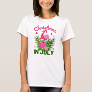 Natal Em Julho Camiseta Fofo De Flamingo De Verão