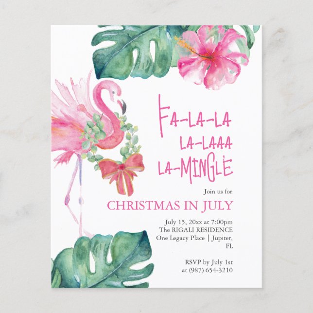 Natal em julho Flyer Watercolor Flamingo (Frente)
