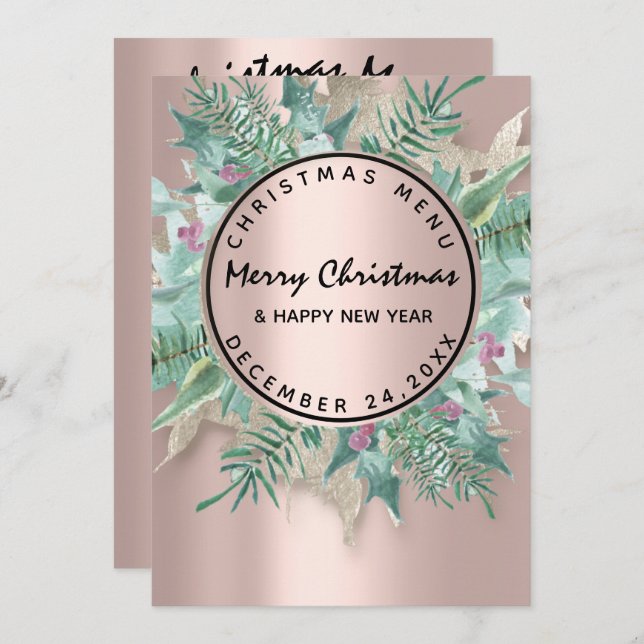 Natal Eve Holiday Winter Menu Rosa Floral (Frente/Verso)