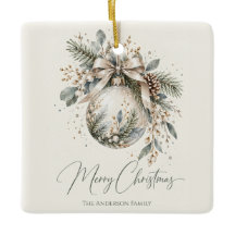 Natal Feliz com Enfeite de Aquarela Personalizado