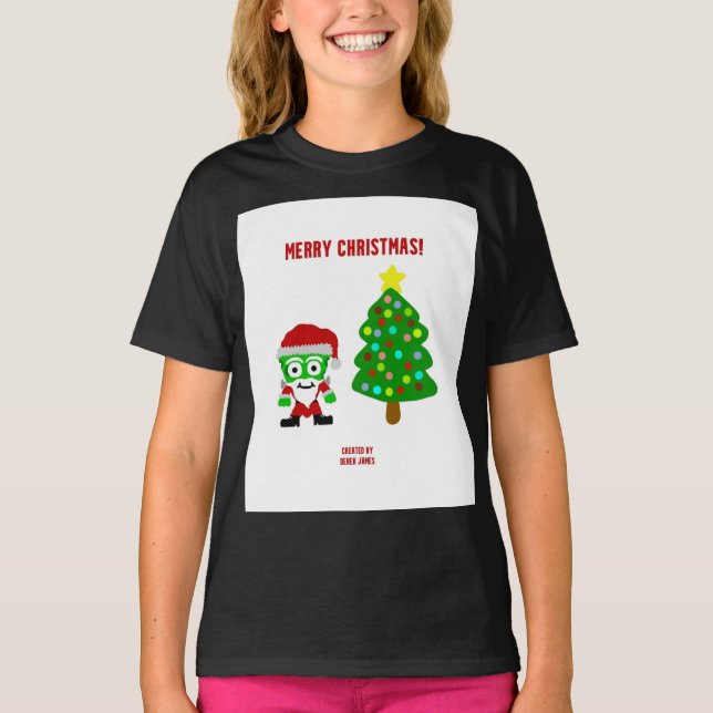 Natal FrankenQueijos Meninas Negras Camisa Básica (Frente)