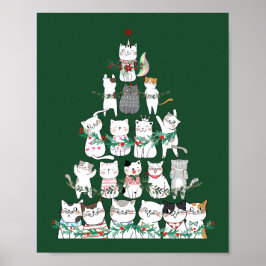 Natal Gato Engraçado Árvore Engraçado Poster