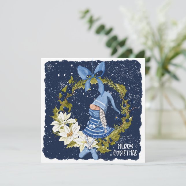 Natal Gnomo no Cartão de Natal Wreath (Em pé/Frente)